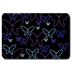 Blue Neon Butterflies Large Doormat  by Valentinaart