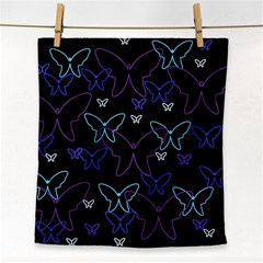 Blue Neon Butterflies Face Towel by Valentinaart