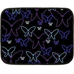 Blue Neon Butterflies Double Sided Fleece Blanket (mini)  by Valentinaart