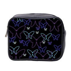 Blue Neon Butterflies Mini Toiletries Bag 2-side by Valentinaart