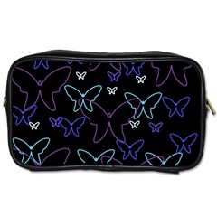 Blue Neon Butterflies Toiletries Bags by Valentinaart