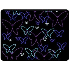 Blue Neon Butterflies Fleece Blanket (large)  by Valentinaart