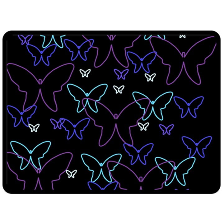 Blue neon butterflies Fleece Blanket (Large) 