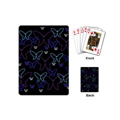 Blue Neon Butterflies Playing Cards (mini)  by Valentinaart