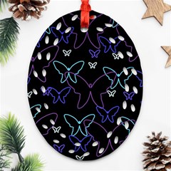 Blue Neon Butterflies Oval Filigree Ornament (2-side)  by Valentinaart