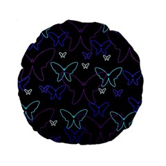 Blue Neon Butterflies Standard 15  Premium Round Cushions by Valentinaart