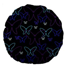 Blue Neon Butterflies Large 18  Premium Round Cushions by Valentinaart