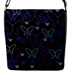 Blue Neon Butterflies Flap Messenger Bag (s) by Valentinaart