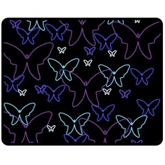 Blue Neon Butterflies Double Sided Fleece Blanket (medium)  by Valentinaart