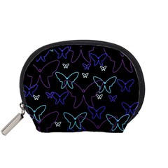 Blue Neon Butterflies Accessory Pouches (small)  by Valentinaart