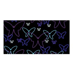 Blue Neon Butterflies Satin Shawl by Valentinaart