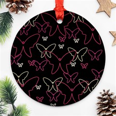 Pink Neon Butterflies Ornament (round)  by Valentinaart