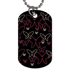 Pink Neon Butterflies Dog Tag (one Side) by Valentinaart