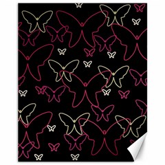 Pink Neon Butterflies Canvas 11  X 14   by Valentinaart