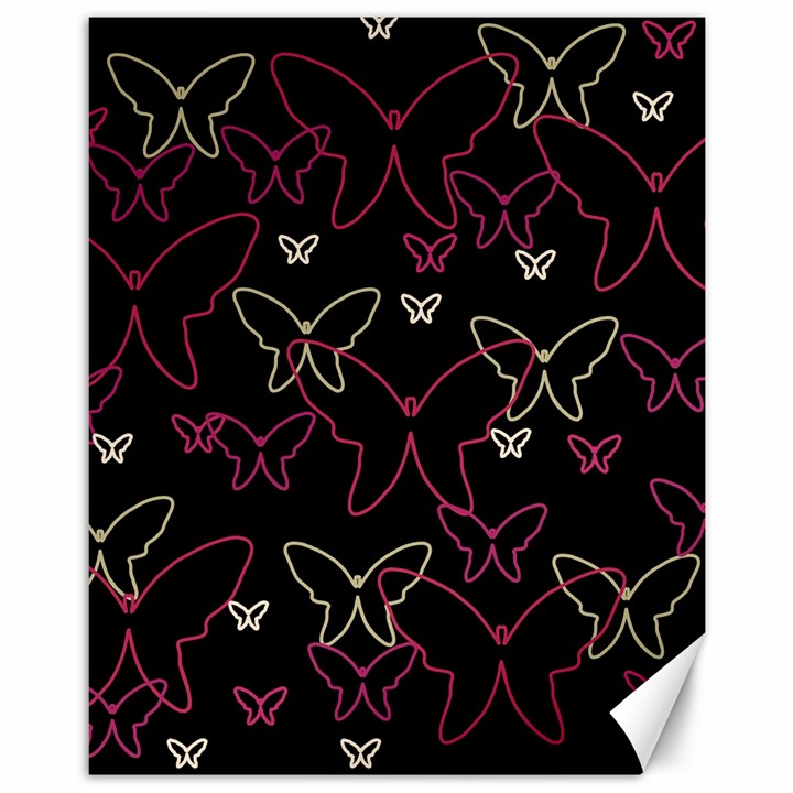 Pink neon butterflies Canvas 11  x 14  