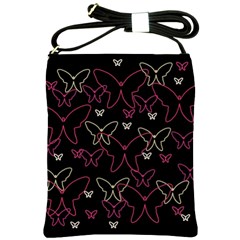 Pink Neon Butterflies Shoulder Sling Bags by Valentinaart