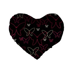 Pink Neon Butterflies Standard 16  Premium Heart Shape Cushions by Valentinaart