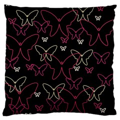 Pink Neon Butterflies Large Flano Cushion Case (one Side) by Valentinaart