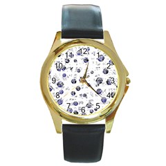 White And Deep Blue Soul Round Gold Metal Watch by Valentinaart