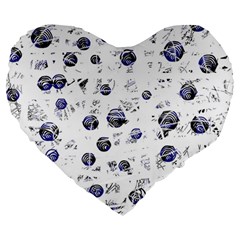 White And Deep Blue Soul Large 19  Premium Flano Heart Shape Cushions by Valentinaart