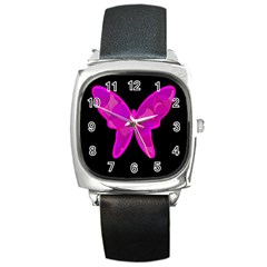 Purple Butterfly Square Metal Watch by Valentinaart