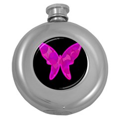 Purple Butterfly Round Hip Flask (5 Oz) by Valentinaart