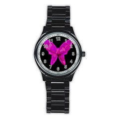 Purple Butterfly Stainless Steel Round Watch by Valentinaart