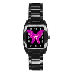 Purple Butterfly Stainless Steel Barrel Watch by Valentinaart