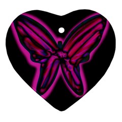 Purple Neon Butterfly Ornament (heart)  by Valentinaart