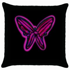 Purple Neon Butterfly Throw Pillow Case (black) by Valentinaart