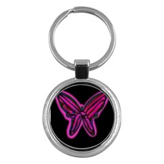 Purple Neon Butterfly Key Chains (round)  by Valentinaart