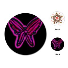 Purple Neon Butterfly Playing Cards (round) 