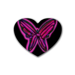 Purple Neon Butterfly Rubber Coaster (heart)  by Valentinaart