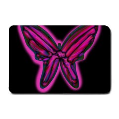 Purple Neon Butterfly Small Doormat  by Valentinaart