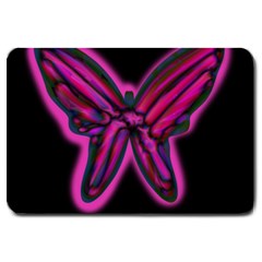 Purple Neon Butterfly Large Doormat  by Valentinaart