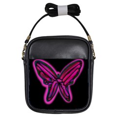 Purple Neon Butterfly Girls Sling Bags by Valentinaart