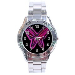 Purple Neon Butterfly Stainless Steel Analogue Watch by Valentinaart