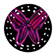 Purple Neon Butterfly Round Filigree Ornament (2side) by Valentinaart