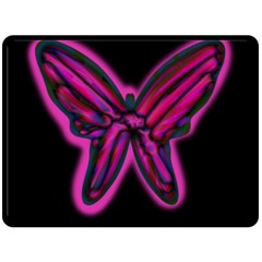 Purple Neon Butterfly Double Sided Fleece Blanket (large)  by Valentinaart