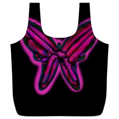 Purple Neon Butterfly Full Print Recycle Bags (l)  by Valentinaart