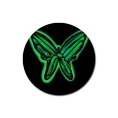 Green Neon Butterfly Rubber Round Coaster (4 Pack)  by Valentinaart