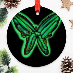 Green Neon Butterfly Round Ornament (two Sides)  by Valentinaart