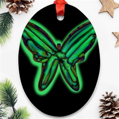 Green Neon Butterfly Oval Ornament (two Sides) by Valentinaart