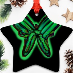 Green Neon Butterfly Star Ornament (two Sides)  by Valentinaart