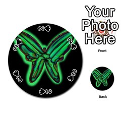 Green Neon Butterfly Playing Cards 54 (round)  by Valentinaart