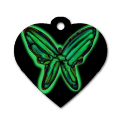 Green Neon Butterfly Dog Tag Heart (two Sides) by Valentinaart