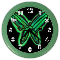 Green Neon Butterfly Color Wall Clocks by Valentinaart