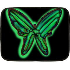 Green Neon Butterfly Double Sided Fleece Blanket (mini)  by Valentinaart