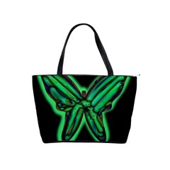 Green Neon Butterfly Shoulder Handbags by Valentinaart