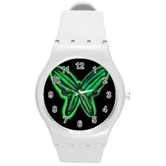 Green Neon Butterfly Round Plastic Sport Watch (m) by Valentinaart